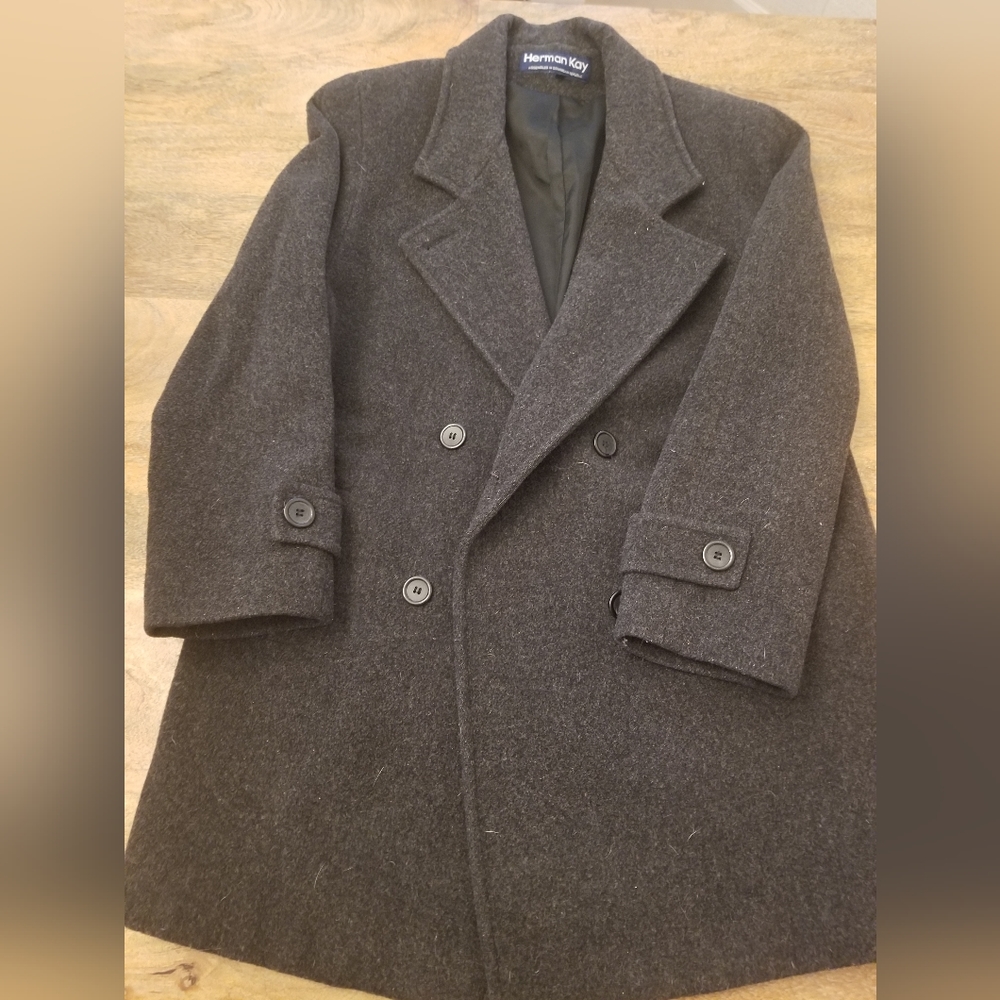 Charcoal gray double breasted peacoat